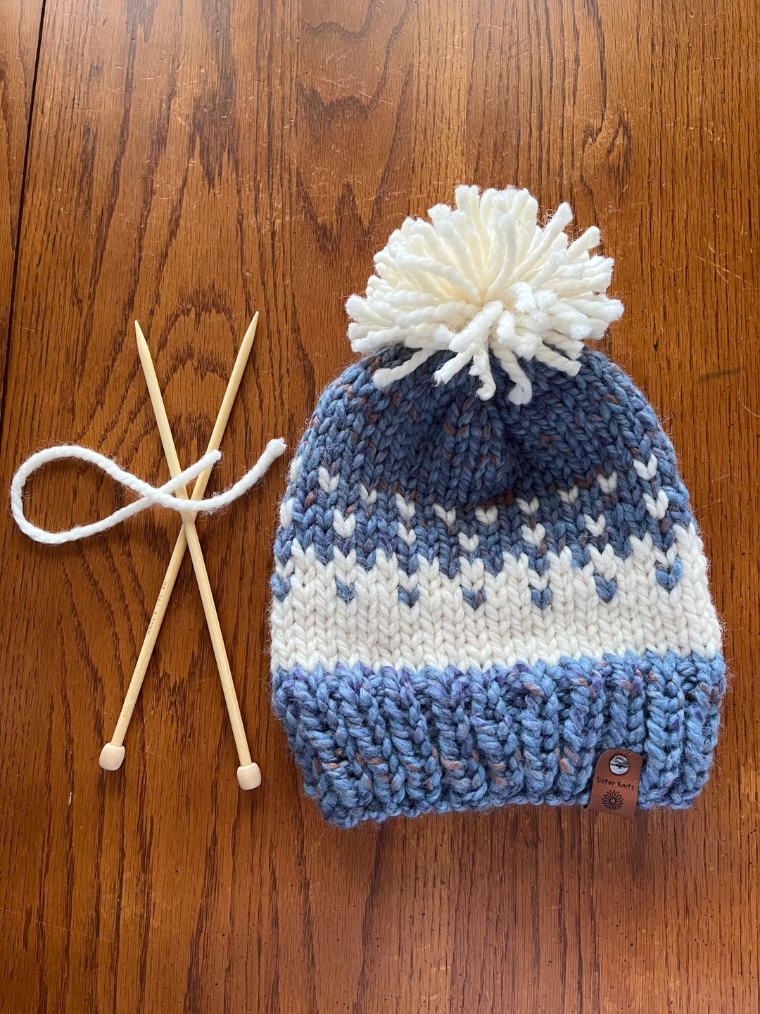 HANDMADE Chunky Fair Isle Beanie Hat, Warm Winter Weather Accessory Gift Handmade Fair Isle Knit Beanie: Chunky Wool Blend Winter Hat  main image 3
