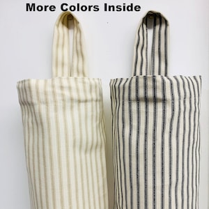 Plastic bag holder Kitchen Bag Storage Bag Holder Recycle plastic bag holder Ticking Stripe Bag Holder Sand Ivory Black Oatmeal Red Blue