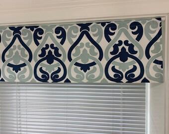 Blue Valance Navy Blue White Valance Coral Window Valance Etsy
