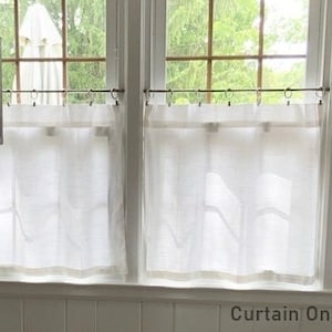 White curtain Farmhouse cafe curtain Valance Cotton Slub Linen look White Valance Tier Curtains. Kitchen Valance Texture Cafe Curtains