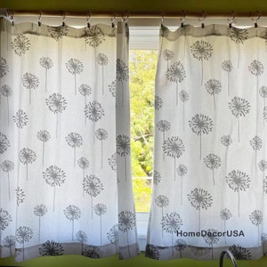 Farmhouse cafe curtain dandelion Gray white Valances Plaid curtain Bathroom cafe curtain Bedroom curtain Kitchen Valance Tier Curtains