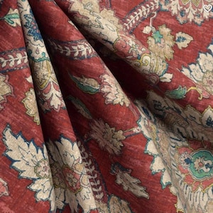 1 Pair Damask Waverly Castleford Garnet Livingroom curtains. bedroom curtain. Dining room Curtain. 100% cotton Red Beige Rod Pocket Drapes