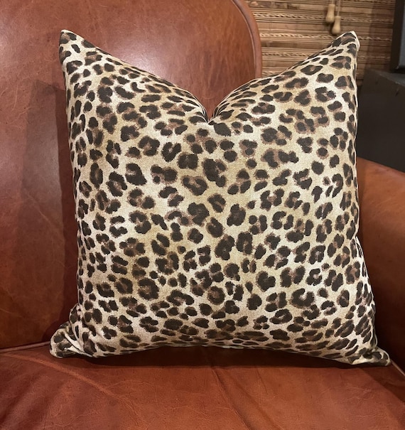 One Zipper Animal Pattern Brown Tan Pillow Cover Leopard Pillow