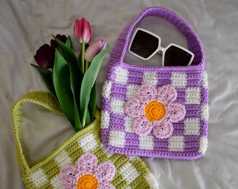 PDF crochet pattern- Checked flower bag by Realm designs