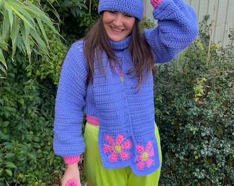 PDF crochet pattern- Retro flower crocheted scarf by Realm designs