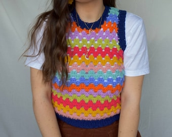 PDF crochet pattern- Granny stripes vest by Realm designs