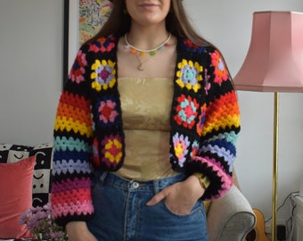 PDF crochet pattern- Granny squares and stripes cardigan by Realm designs