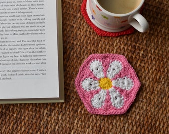 PDF crochet pattern- retro flower crocheted coaster by Realm designs