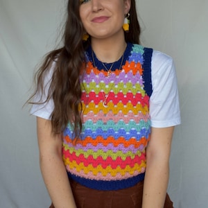 PDF crochet pattern- Granny stripes vest by Realm designs