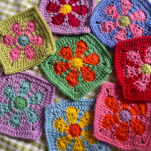 Modèle PDF au crochet - carré de fleurs rétro par Realm designs