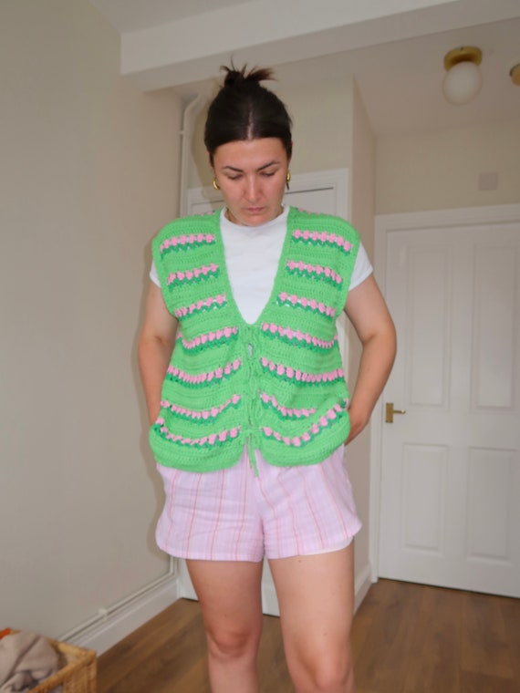 PDF Crochet Pattern- Tulip Stitch, Flower Garden Vest by Realm