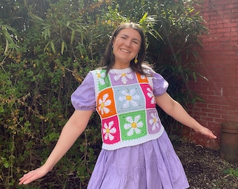 PDF crochet pattern- Checked flower vest by Realm designs