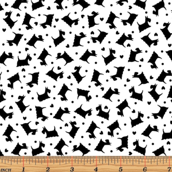 Benartex - Tonal Scottie Dogs - White/Black - Cotton Fabric