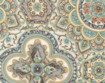 Peacock feathers fabric Mosaic Plume metallic fat quarters 100/% cotton CM4666