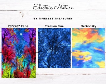 A forest scene in striking colors Electric Nature panel from Timeless Treasures C7764 Absolutely stunning!