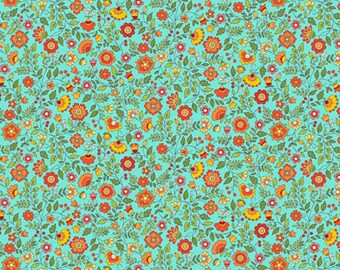 Andover Fabrics - Bloom-Autumn Floral Scroll Teal Fabric by Makower UK - Cotton Fabric