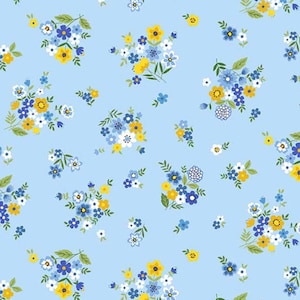 Bloom - Spring Bouquet Blue Fabric by Makower UK - Cotton Fabric