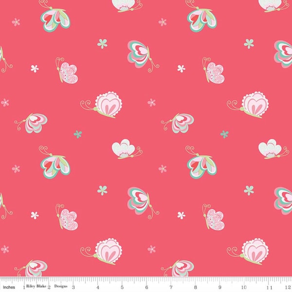 Riley Blake - Butterflies & Berries - Butterflies Toss on Hot Pink - Cotton Fabric