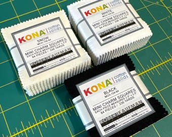 Kona Cotton Mini Charm Pack: 84 Solid Fabric Squares (2.5"x2.5")