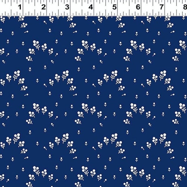 Clothworks - Chelsea - Floral Spray Light Navy Fabric by Skipping Stones Studio - Cotton Fabric