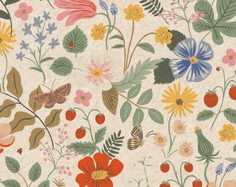 Strawberry Fields Linen Canvas Fabric Rifle Paper Co Cotton Steel