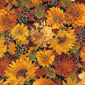 Timeless Treasures - Fall Glory - Harvest Flowers Metallic - Cotton Fabric