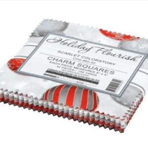 Holiday Flourish 14 - Scarlet Colorstory Charm Squares - 42, 5&quot; x 5&quot; Precut Squares