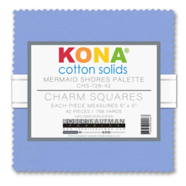 Robert Kaufman - Kona Cotton Mermaid Shores Palette Charm Pack - 42, 5" x 5" Precut Fabric Squares