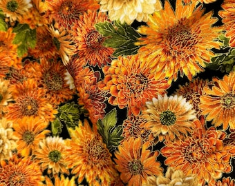 Foglie autunnali - Fiori autunnali metallizzati - Tessuto di cotone