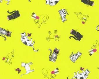 Robert Kaufman - Fancypants - Cats Sunshine Fabric by World Art Group - Cotton Fabric