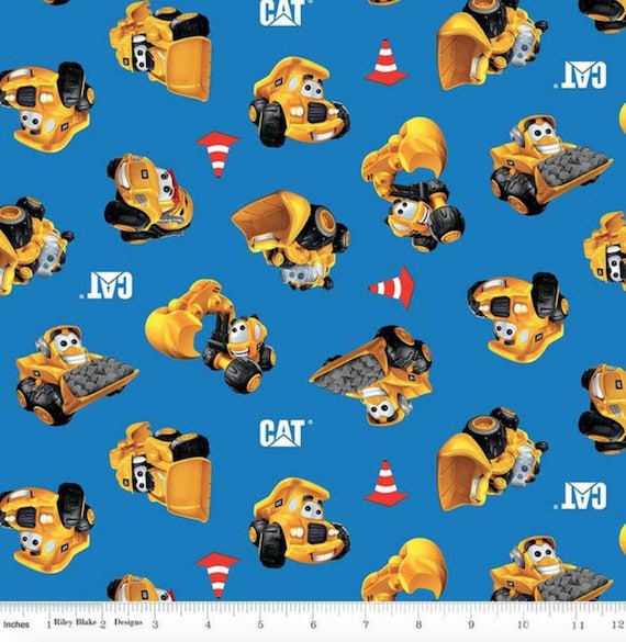 CAT® Buildin' Crew Wigglers All Over Blue Cotton Fabric