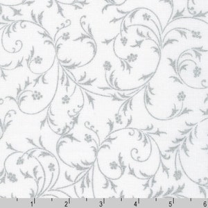 Robert Kaufman - Holiday Flourish-Snow flower - Swirls Ice Silver Fabric - Metallic Cotton Fabric