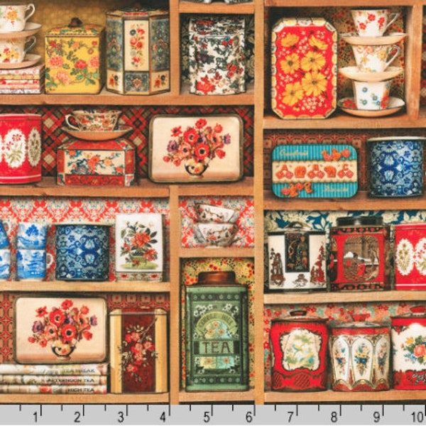 Robert Kaufman - Library of Rarities - Tea Shelves Antique Fabric by Lars Stewart - Cotton Fabric