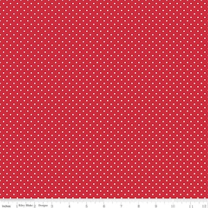 White Swiss Dot on Red - Cotton Fabric