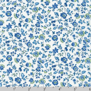 Robert Kaufman - Sevenberry Vintage Mini Fleur - Florals Blue Fabric - Cotton Fabric