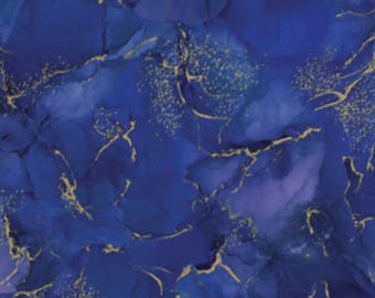 May include: Abstract design featuring a blend of deep blues and purples with gold veining. The pattern resembles marble or ink art, with a fluid, organic appearance. The text "B27630-48" is visible in the lower left corner.