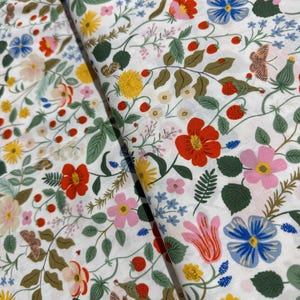 Rayon Fabric - Strawberry Fields Floral Ivory Rayon Fabric by Rifle Paper Co for Cotton + Steel - 43&quot; Wide