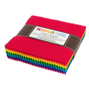 Paquete de adornos Kona Cotton Bright Colorstory: 85 piezas, cuadrados de tela precortados de 5" x 5"