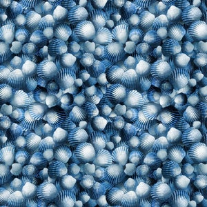Packed Blue Sea Shell Fabric - Digital Print - Cotton Fabric