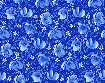 Bequest - Tapestry Velvet Blue Fabric by Briar Hill Designs for RJR Fabrics - Cotton Fabric