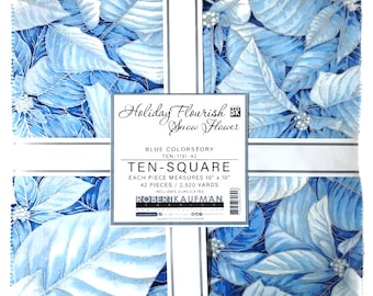 Robert Kaufman - Holiday Flourish-Snow Flower Blue Colorstory Ten Squares / Layer Cake - 42, 10 "x 10" vorgeschnittene Stoffquadrate