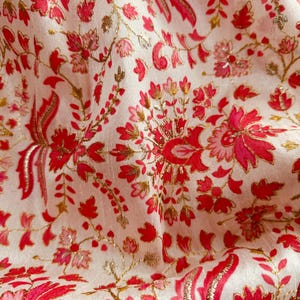 Rose Pink Artificial Silk - Screen Print with Gold Thread Embroidery/Lustrous Fabric