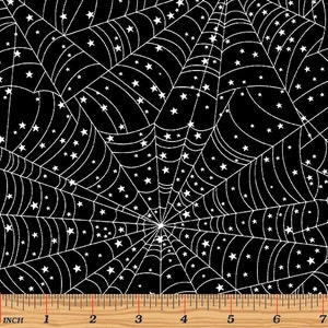 Glow in the Dark - Glow-O-Ween - Glowing Webs Black Fabric by Kanvas Studio - Cotton Fabric
