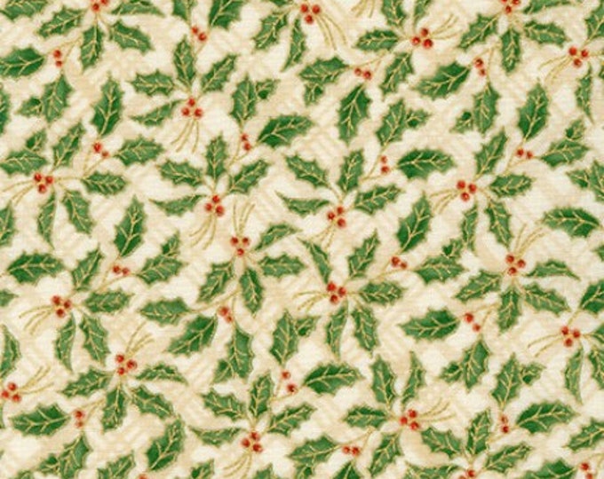 Robert Kaufman Winter's Grandeur 9 Leaves Ivory Metallic Fabric by Liza