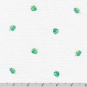 Seersucker Coast Prints - Leaves On White Fabric - Width 56" - Cotton & Polyester Blend