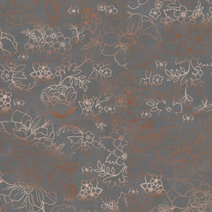 Lilac and Sage - Toile Gray Copper Pearl - Metallic Cotton Fabric