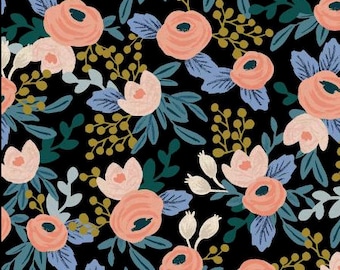 Tela de lona floral negra Rosa de Rifle Paper Co. - Fiesta en el jardín