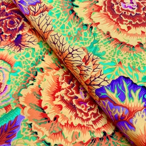 Kaffe Fassett Collective Brassica Orange Fabric | Philip Jacobs | Bold Floral Cotton by Free Spirit | Quilting & Sewing Fabric