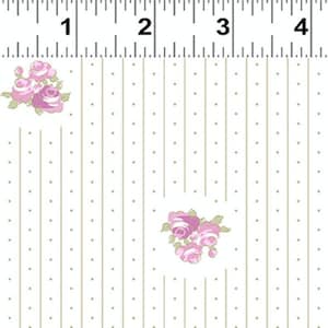 Madeline - Floral Stripe White Fabric by Skipping Stones Studio - Cotton Fabric