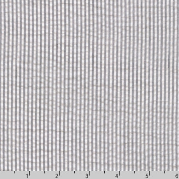 Seersucker Stripe Grey Fabric - Width 56" - Cotton & Polyester Blend
